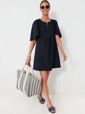 Pomander Place Deep Navy Finley Flutter Sleeve Cotton Dress Size Small